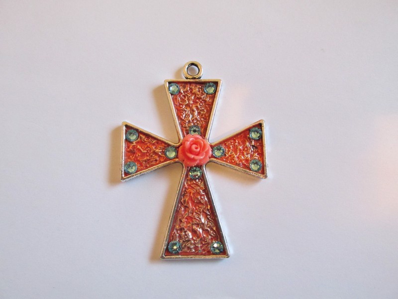 (image for) Peach Cross pendant with crystals #MP24